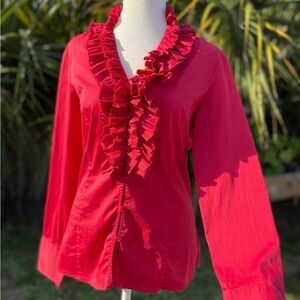Antonio Melani Red Ruffle Trim Blouse Size Medium